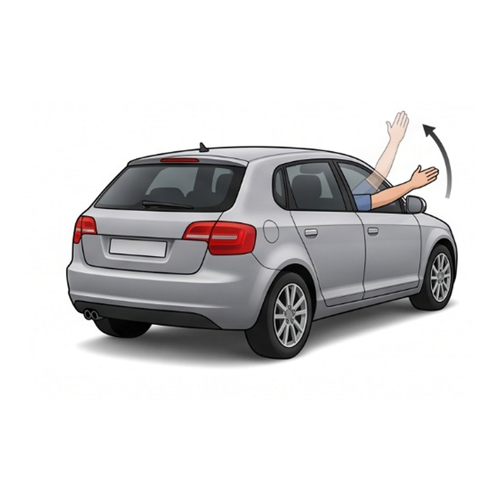Gesto manual — vou voltar para o lado oposto ao volante